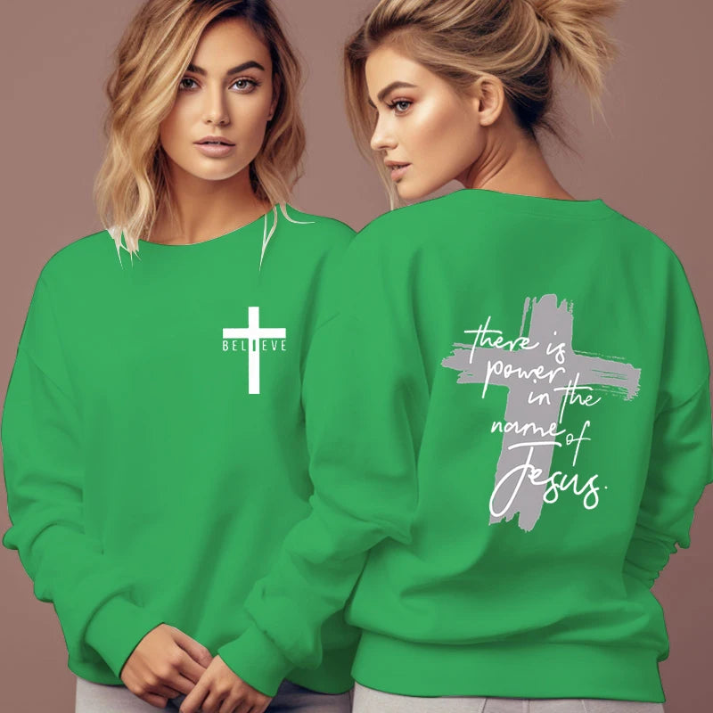 Women Christian Sweatshirt Power in Jesus Pullover