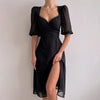 Summer Chiffon High Split Deep V Neck Midi Dress