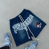 Letter Print Mens Shorts Street Fashion Rhinestone Basketball