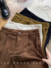 High Waist Women Retro Corduroy Pants Fall Straight Causal Full Length Trousers