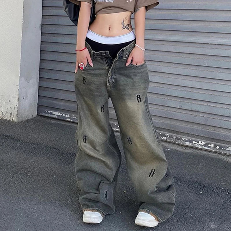 Baggy Women's Jeans Streetwear Y2K Straight Cargo Pants Low Raise