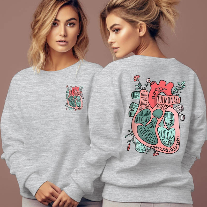 Anatomical Heart Flower Print Women Sweatshirts