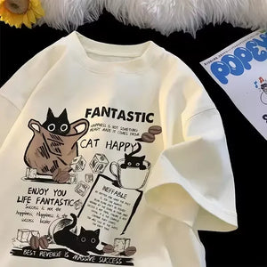 Funny Fashion Women T Shirt Cat Printed Casual Short Sleeve