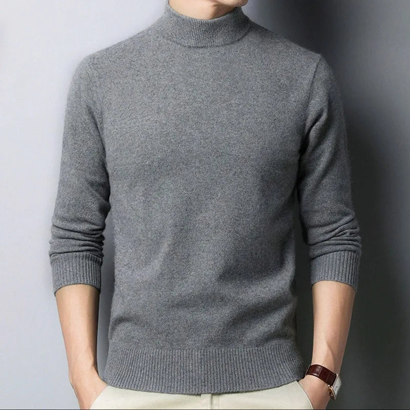 Cozy Knit Mock Neck Pullover For Men With Solid Color