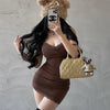 Y2K Retro Lace Spaghetti Strap Black Bodycon Dress