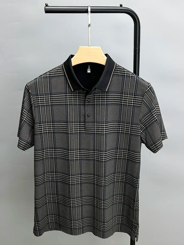 Kurzarm-T-Shirt aus Eisseide für Herren im Sommer, dünn, faltenfrei, cooler Hemdkragen 
