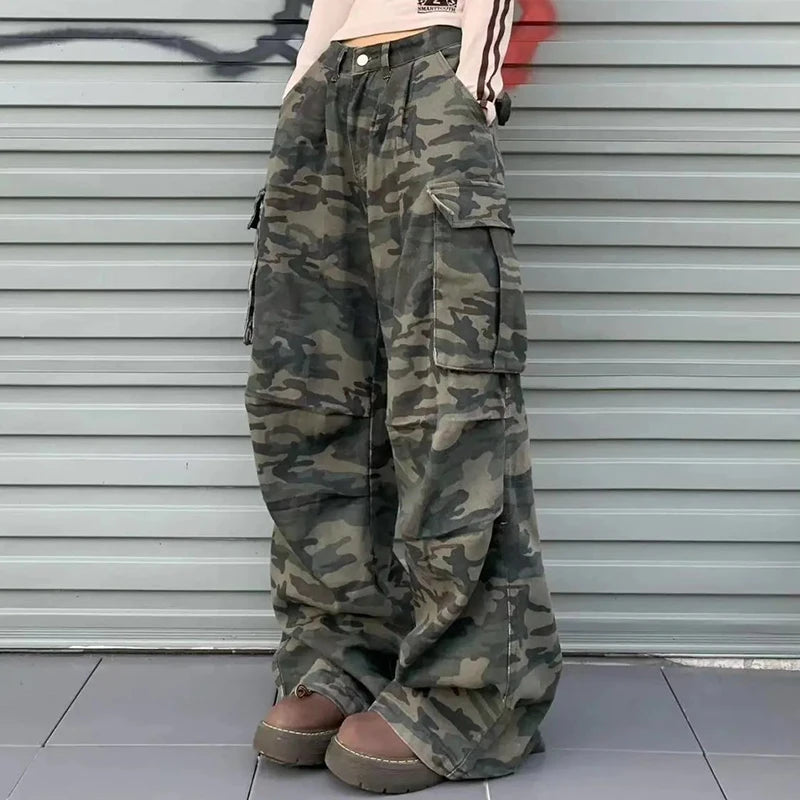 Women Y2K Camouflage Cargo Jeans Vintage High Waist Hip Hop