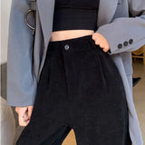 Korean Fashion 2023 Women's Winter Plus Velvet Wide Leg Pants - Casual High Waist Straight Loose Trousers