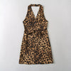 Sleeveless V-NeckHalter Leopard Print Mini Dress