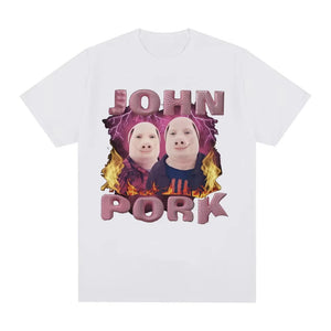 Funny Pig Meme Shirt RIP John Pork Unisex Vintage Cotton Tee