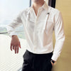 Mens Shirt Strap Decorate Top Long Sleeve Shirt Soft Elastic High Blouse Ruffian 2024 Cloth