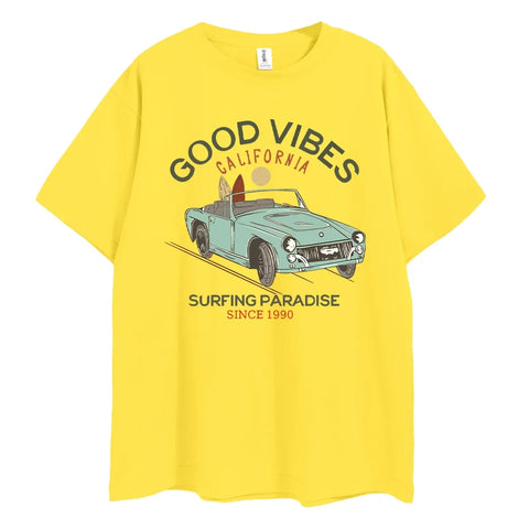 Women's Good Vibes California Printed T Shirt Casual Graphic Tops Fashion Streetwear