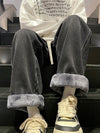 Winter Men's Jeans Fleece Liner Thick Straight