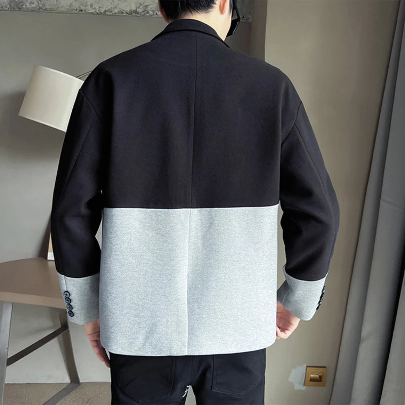 2024 Winter Men's Patchwork Suit Collar Pocket Loose Blazers