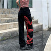American Snake Print Wide Leg Jeans Women High Waist