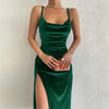 Elegant Green Velvet Party Dress with Side Slit