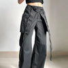 Y2K Black Cargo Pants –Mid-Waist Loose Fit with Drawstring