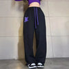 Black Letter Sweatpants Women Y2K High Waist Wide Leg