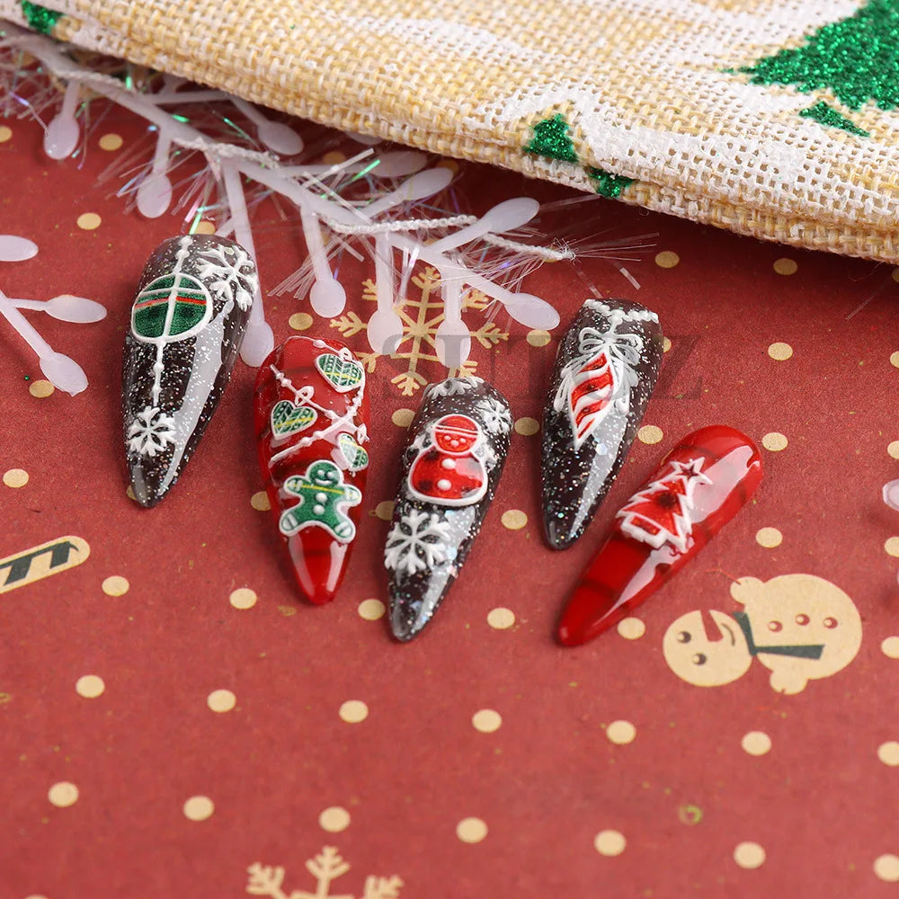 2024 5D Christmas Nail Stickers  Snowflake and Santa Designs