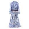 Women's 2024 V-neck Long Sleeve Printed Belted Dress