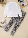Adorable Crew Neck Pullover with Leopard Print Pants