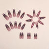 Womens Pink Glitter Sequin Artificial Fall Nails With Scary Skull Love