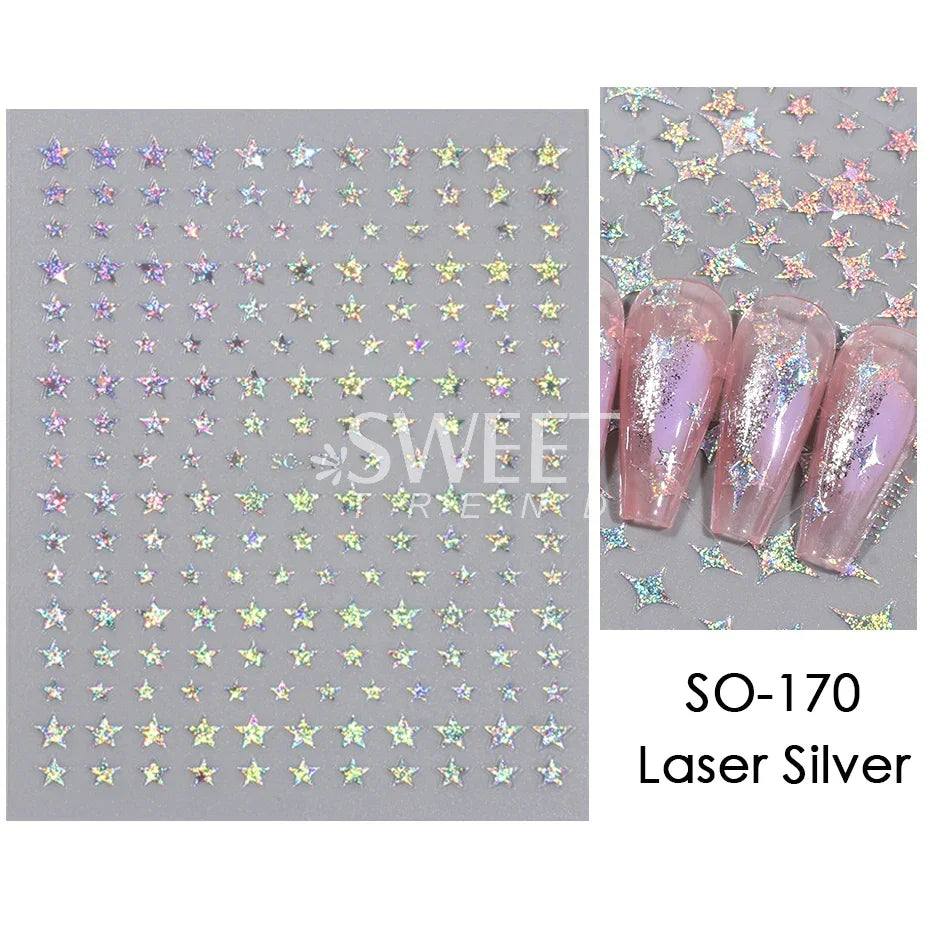 3d Bronzing Laser Cross Stars Y2k Nail Sticker Adhesive Manicure