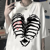 Y2K Harajuku Slim Fit T-Shirt - Black Demon Punk Gothic Anime Design