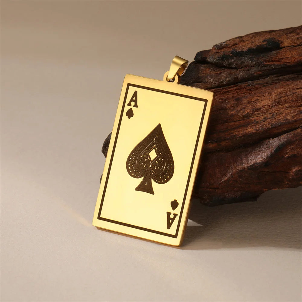 Punk Lucky Ace of Spades Keychain Stainless Steel Pendant