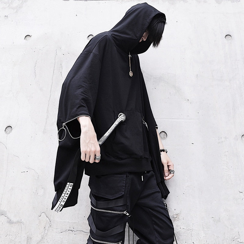 Black Men Hoodies Goth Sweatshirt Autumn Techwear Darkwear Hoodie Hip Hop Harajuku
