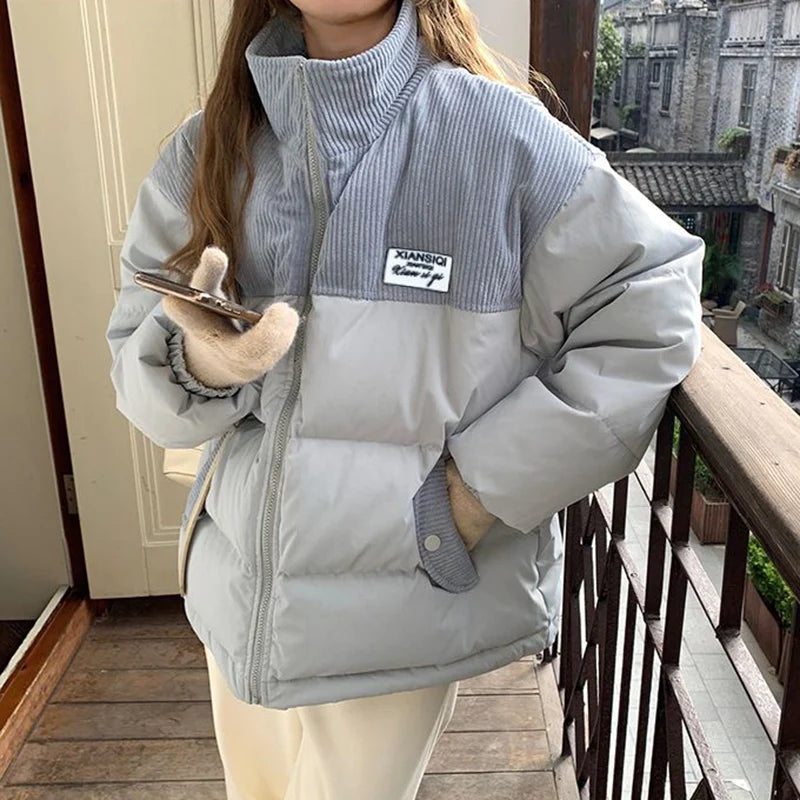 Patchwork Corduroy Parka Women’s Warm
