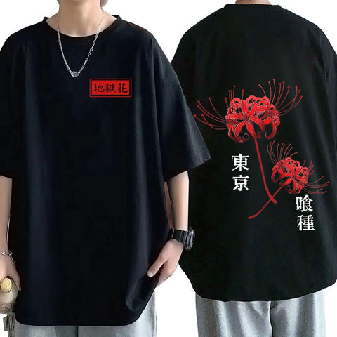Men's Anime Tokyo Ghoul Spider Lily T-shirt with Kaneki Ken Graphic Print - Oversized Streetwear Couples