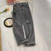 Trendy American Retro Lace Up Wide Leg Denim Jeans