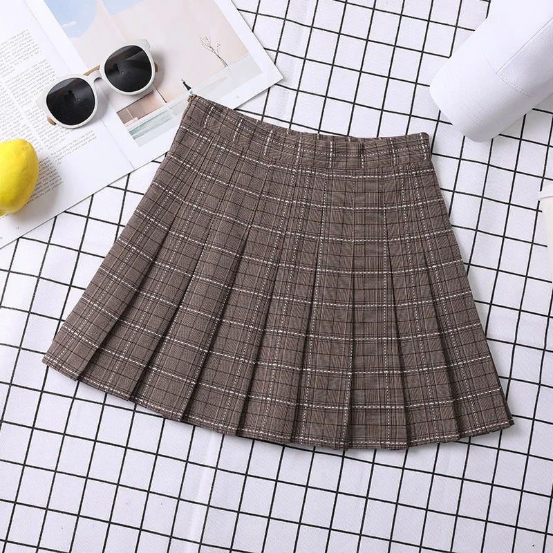 Women's A-Line Plaid Pleated Skirt Chic Preppy Style