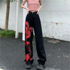 American Snake Print Wide Leg Jeans Women High Waist
