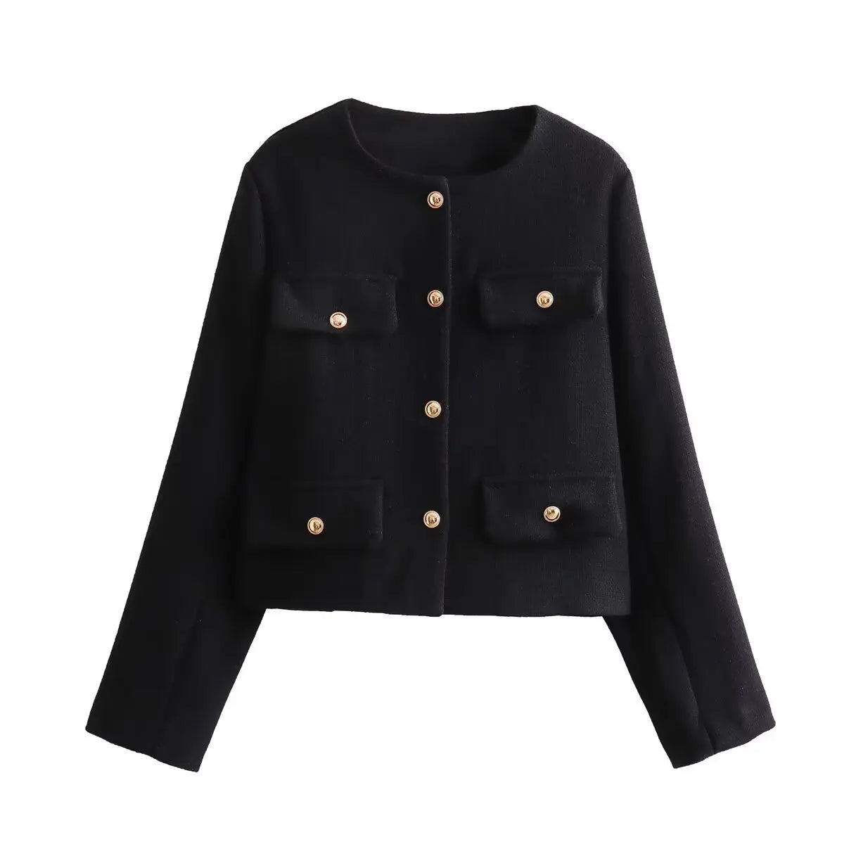 2024 Hot Fashion Women Bomber Cropped Jackets Female Golden Button Blazer Spring