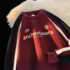 Hip Hop Loose Fit Men's Sweatshirt Burgundy Patchwork
