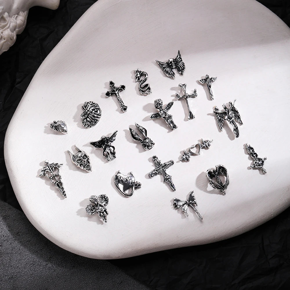 Halloween 3D Nail Charms Silver Cross DIY Decor