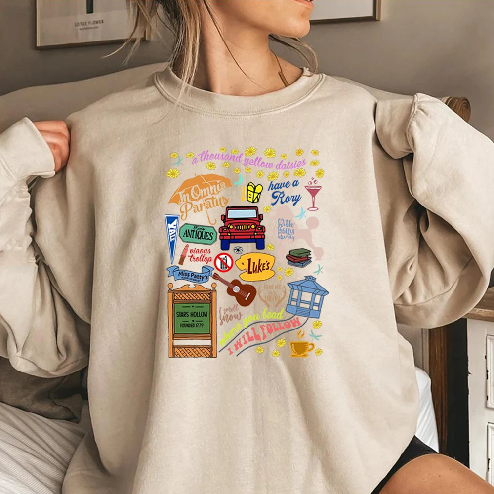 Vintage Gilmore Girls Stars Hollow Dragonfly Luke's Diner Sweater