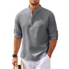 2024 Men's Casual Blouse Cotton Linen Shirt Loose Tops Long Sleeve Tee