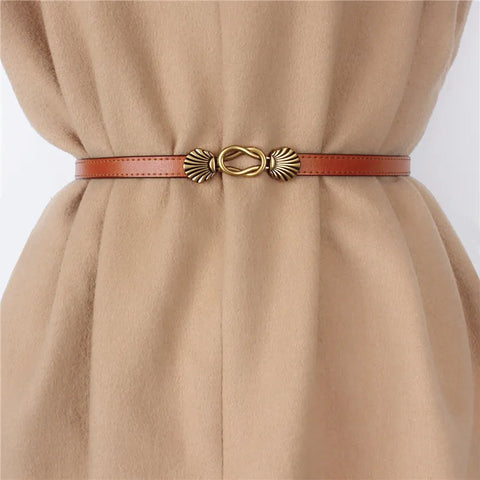 Adjustable Thin Leather Belt All-Match Strappy Metal Buckle