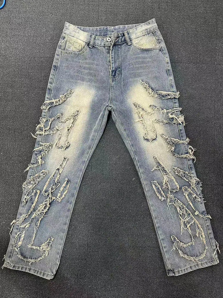 Men Baggy Aesthetic Streetwear Jeans Male Retro Fashion Wide Leg Denim
