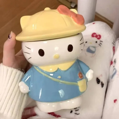 Kawaii Sanrio Kitty Cartoon Mug with Lid - High Capacity Anime Coffee Cup