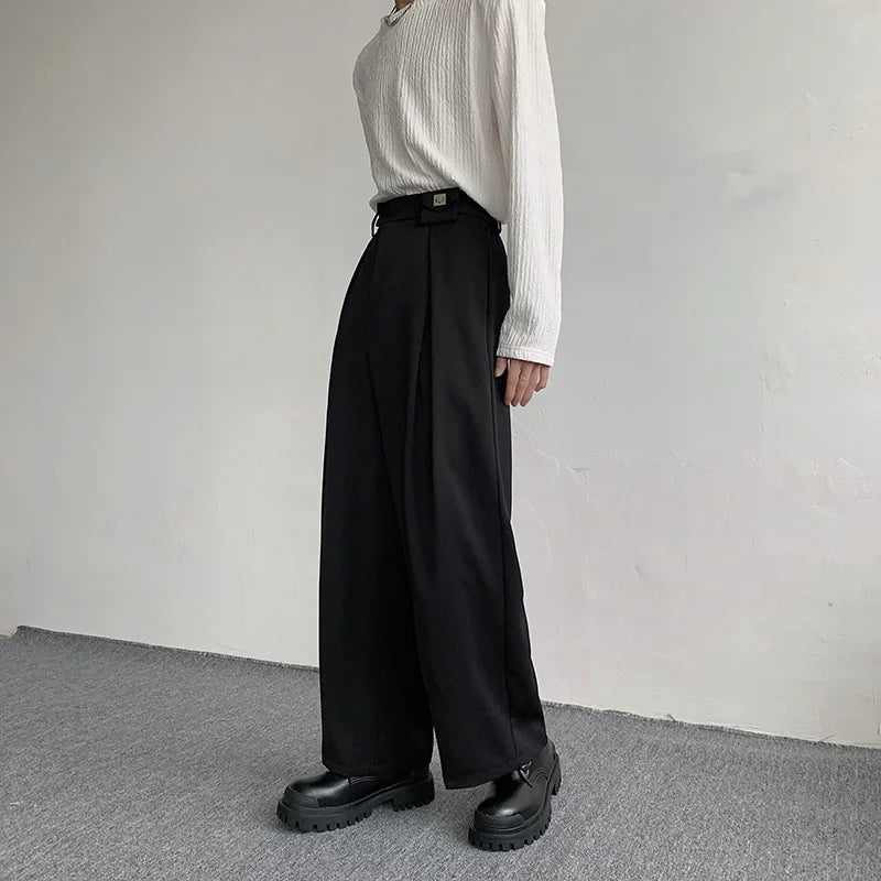 Fashion Social Mens Dress Pants Korean Loose Oversized Wide Leg Pants