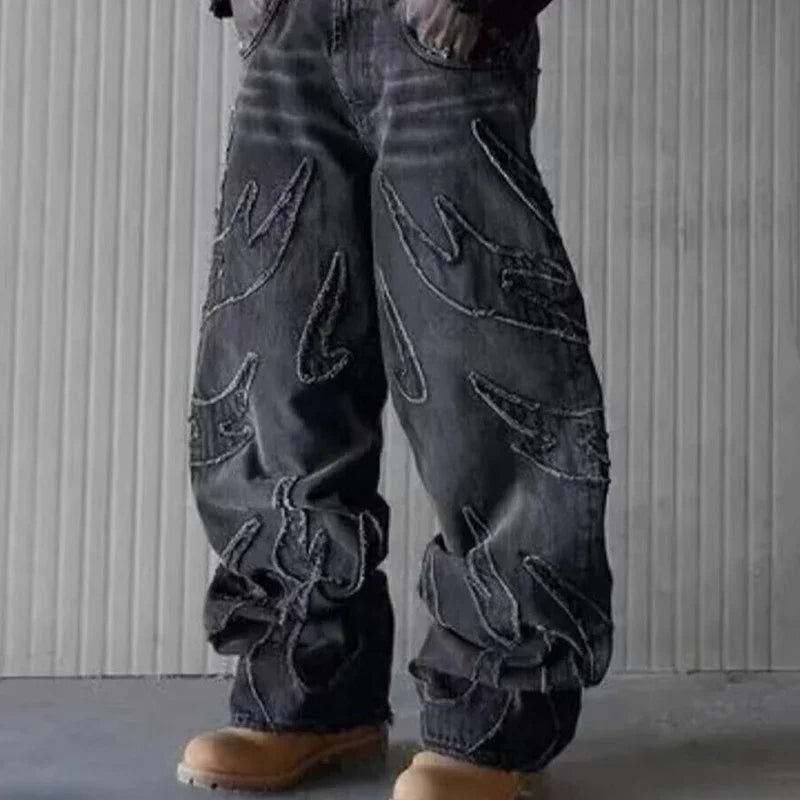 Men Baggy Aesthetic Streetwear Jeans Male Retro Fashion Wide Leg Denim