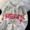 Y2k Zip Up Hoodie Women Spring Retro Embroidered Letter Loose Long Sleeve