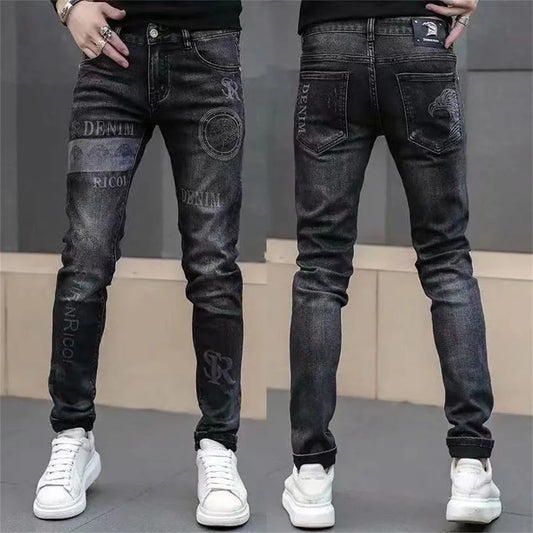 Stretch Denim Print Pants Jeans Korea Slimming Trendy Casual Jeans