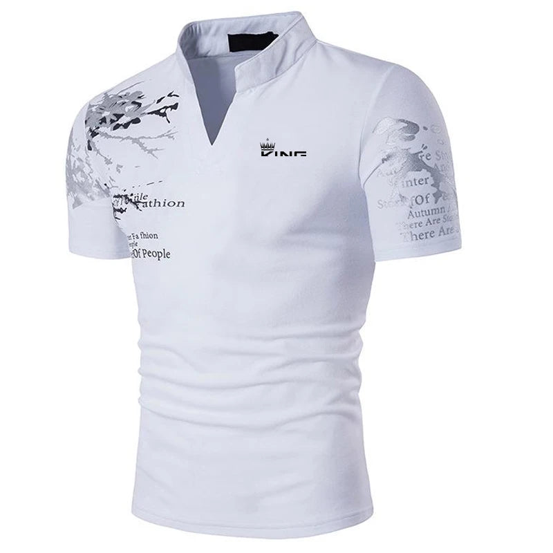 Mens Graphic Print Polo Shirt Golf Streetwear Fashion Top