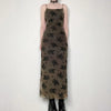 Women's Gothic Black Floral Print Dress Summer Sleeveless Streetwear