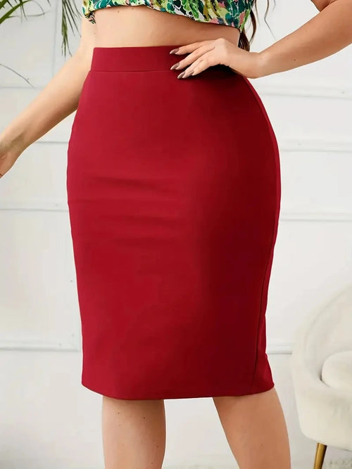 Summer Plus Size High Waist Slit Skirt Casual